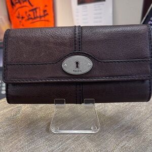 Fossil Maddox Marlow Leather Flap Clutch Wallet Chestnut Brown Vintage